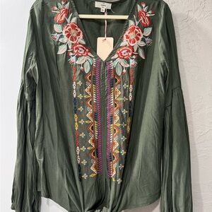 Green Entro Long Sleeve Blouse